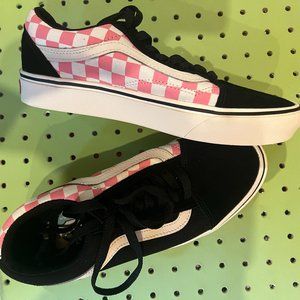 Black white and pink checkered old skool platform vans